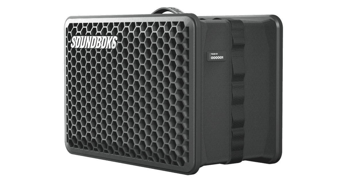 Angled view of the Soundboks Go speaker