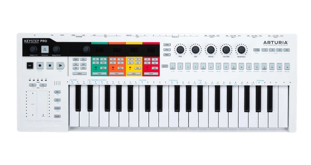 Top view of the Arturia Keystep Pro midi keyboard