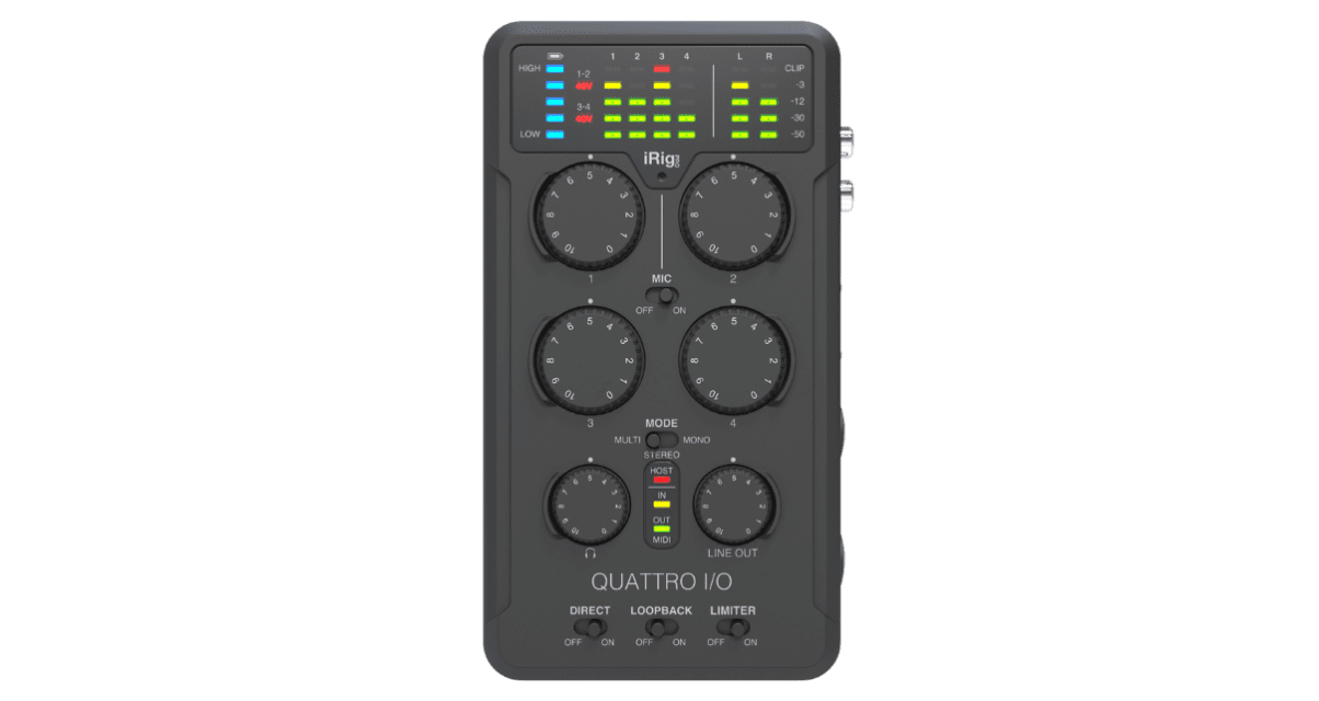 Top view of the IK Multimedia iRig Pro Quattro audio interface