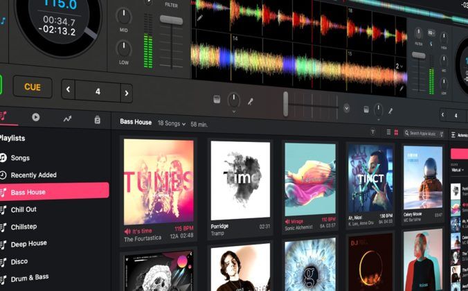 Djay Pro software showcasing Apple Music streaming integration.